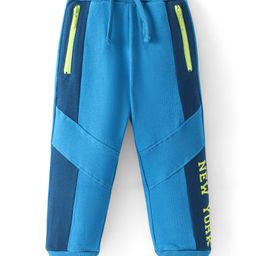 Babyhug French Terry Full Length Jogger Fit Track Pants with New York Print - Blue-image-5