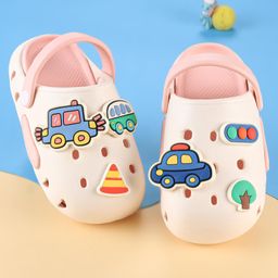 Oh! Pair Back Strap Closure Slip On Clogs with Vehicle Applique- Light White-image-70
