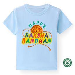 BLUSHES Rakhi Theme 100% Cotton Half Sleeves Happy Raksha Bandhan Text Printed Tee - Powder Blue-image-29