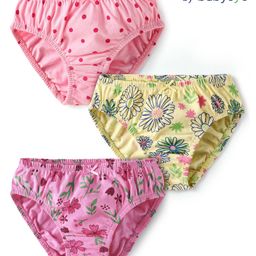 Babyoye Cotton Spandex Knit Floral & Polka Dots Printed Panties Pack of 3 - Pink & Yellow-image-42