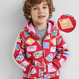 Babyhug Cotton Knit Full Sleeves Hooded Sweatjacket with Postcards Print - Red-image-6