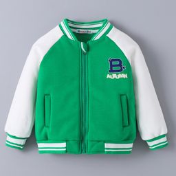 Kookie Kids Full Raglan Sleeves Bomber Jacket with Text Print - Green-image-6