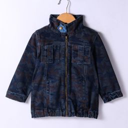 Under Fourteen Only Cotton Full Sleeves Camouflage Printed Zipper Jacket - Navy Blue-image-77