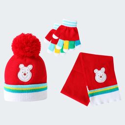Babyhug Woollen Cap Cap Gloves & Muffler Set With Pom Pom Applique & Winnie the Pooh - Red-image-90