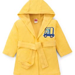 Babyhug Terry Knit Full Sleeve Hooded Bathrobe With Elastic At Waist & Dino Embroidery - Yellow-image-83