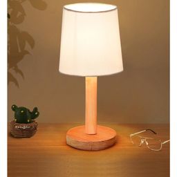 Homesake Pinewood Table Lamps Nightstand Fabric Linen Lampshade Desk Morden Minimalist Bedside Bedroom Nightstand White-picture-2