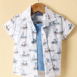 Dapper Dudes Half Sleeves Yatch Printed Shirt With Attached Tee - Blue-picture-38