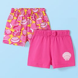 Babyhug Cotton Knit Mid Thigh Shell Printed Shorts with Bow Applique Pack of 2 - Dark Pink-image-82