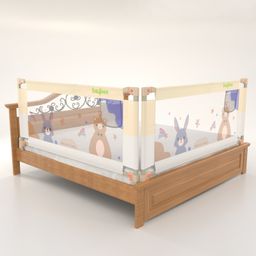 BAYBEE Baby Bed Rail Guard for Baby Toddlers Safety, Portable Kids Bed Rail Safeguard Fence with Adjustable Height | Foldable Single Side Bed Protector for Newborn Baby (Pack of 2, White/Beige, 180x80cm)-92