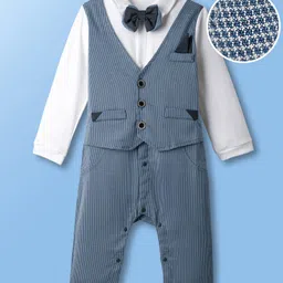 Mark & Mia Woven Full Sleeves Party Romper With Checks & Bow Applique - Grey-picture-28