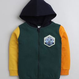 BUMZEE Looper Knit Full Sleeves Text Printed Hooded Sweatjacket - Dark Green-picture-21