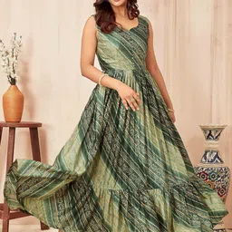 Chandbaali Women Ethnic Motifs Printed Fit & Flare Maxi Dress-picture-10