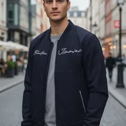 SPORTIZM Men Stand Collar Typography Printed Windcheater Bomber Jacket-picture-20