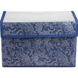 Kuber Industries Drawer Storage Box  Clothes Drawer Organizer with Handle  Transparent Lid with Velcro  Wardrobe Organizer for Books  Flower Printed Dhakkan Storage Box  Large  Navy Blue image 2