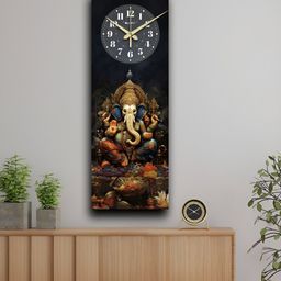 OLIVE TREE Black & Gold-Toned Wooden Printed Traditional Wall Clock-42