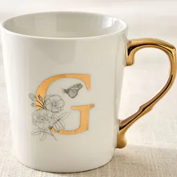 Home Centre Alphaa White & Gold-Toned G Printed Glossy Mug 350ml-picture-45