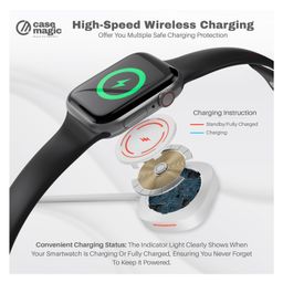 case magic Case-Magic 5W Qi Enabled Wireless Magnetic Fast Charging Cable for iOS Smartwatch, iWatch Ultra, Ultra 2, Series 10/9/8/7/6/5/4/3/2/1, SE, SE2| Type C Charger with LED Indicator, 1M Long Braided Cable image 3
