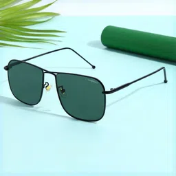 SUNGLASSIC Unisex Green Lens & Black Square Sunglasses with-image-58