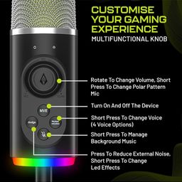 Archer Tech Lab Dryad100 RGB Condenser Gaming Microphone, USB Mic for PC Mac, Podcast, Streaming, Recording| Omnidirectional & Cardioid Pattern, Smart Noise Reduction, 5 Voice Modulation, Quick Mute image 5