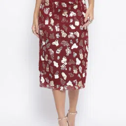 Lela Maroon Net With Multicoloured Embroidered Skirt-picture-12