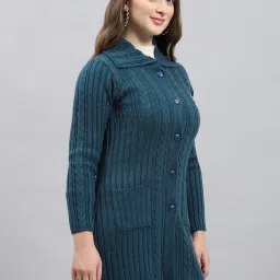 Monte Carlo Green Regular Fit Self Pattern Cardigan image 4