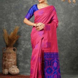 Satrani Pink Woven Saree With Unstitched Blouse-image-4