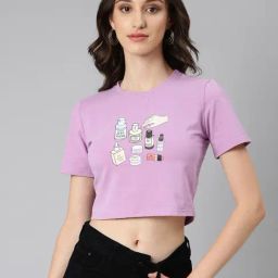 SHOWOFF Lavender Printed Crop T-Shirt-image-34