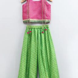 TWISHA Kids Pink & Green Self Design Top with Plazzos-image-11