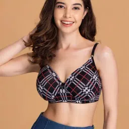 Clovia Black Polyamide Checks Full Coverage T-Shirt Bra-picture-47