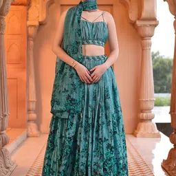 PURVAJA Printed Beads and Stones Ready to Wear Lehenga & Unstitched Blouse With Dupatta-picture-53