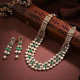 Priyaasi Stunning Kundan and Green Stones Jewellery Set-image-19