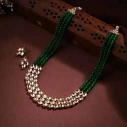 Priyaasi Fusion of Green Stones and Kundan in Stunning Necklace with Earrings-image-18