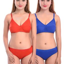 AROUSY Orange & Blue Cotton Bra Panty Set - Pack Of 2-image-86