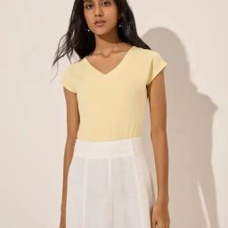 LOV by Westside Yellow Ribbed Textured Cotton-Blend Top-image-69