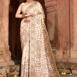 Elora Cream Silk Woven Saree With Unstitched Blouse-image-83