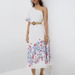 Bombay Paisley by Westside White Floral Cotton One-Shoulder Dress-image-29