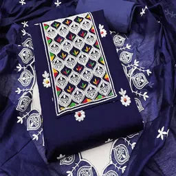 Peachmode Embroidered Chanderi Cotton Unstitched Dress Material-image-74