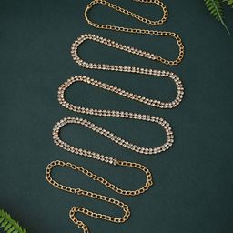 VAMA Set Of 2 Gold-Plated Artificial Stones Studded Waist Chain Saree Accessories-image-69