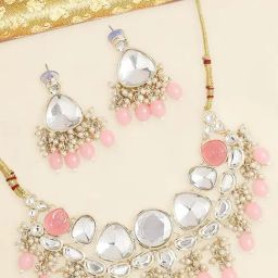 OOMPH Pink Kundan & Beads Ethnic Choker Necklace Set for Women-7