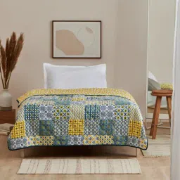 Chumbak Egypt Patchwork Yellow & Blue Single Bed Comforter-16