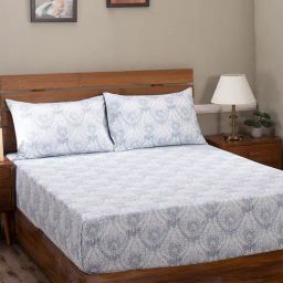 Maspar Blue 400 TC Cotton King Bed Sheet with 2 Pillow Covers-image-42