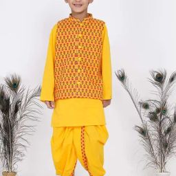 Little Bansi Kids Yellow & Pink Cotton Floral Print Full Sleeves Kurta Set-picture-5