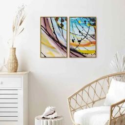 999Store Multicolor Vinyl Wall Painting Panel with Fibre Frame - Set of 2-41