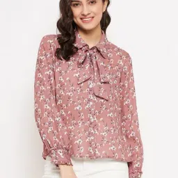 MADAME Peach Printed Shirt-image-41