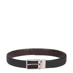 Louis Philippe Black Leather Solid Reversible Belt for Men-image-101