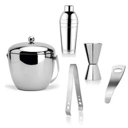 FnS Silver Stainless Steel 5-Piece Bar Set-image-3