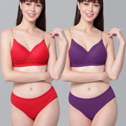 AROUSY Red & Purple Cotton Bra Panty Set - Pack Of 2-31