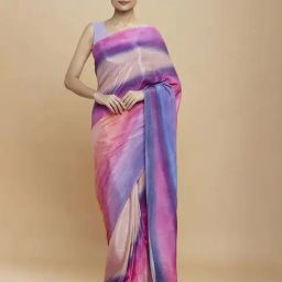 navyasa by liva Lilac & Purple Printed Saree With Unstitched Blouse-image-15
