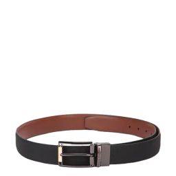 Louis Philippe Black Leather Solid Reversible Belt for Men-image-98