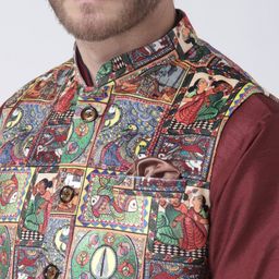Hangup Men Multicoloured Solid Kurta with Pyjamas image 4